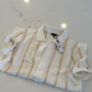 Express Cream Polo Shirt with Tan Stripes